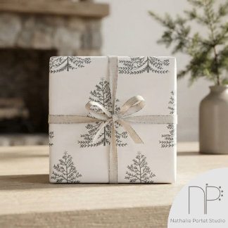 Weißer handgezeichneter Weihnachtsbaum mit Stern Geschenkpapier