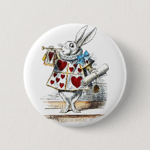 Weißer Hase Alice Wunderland Hase der Herzen Button