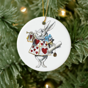 Weißer Hase Alice Wunderland Hase der Herzen Keramik Ornament