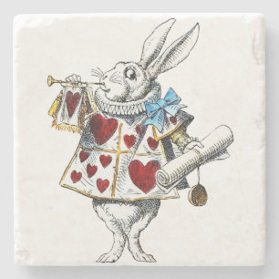 Weißer Hase Alice Wunderland Hase der Herzen Steinuntersetzer