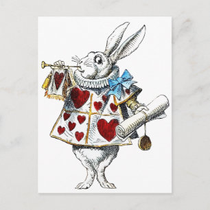 Weißer Hase Alice Wunderland Herzen Postkarte