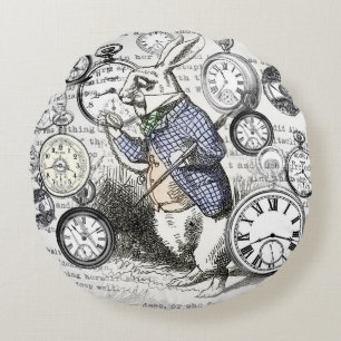 Weißer Hase Alice Wunderland Uhren Kunst Rundes Kissen