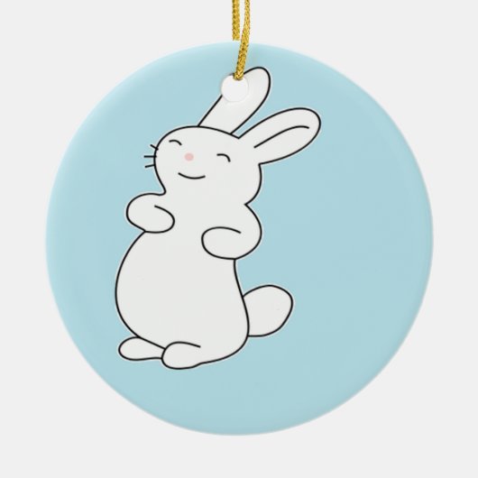Weißer Hase auf blau Keramik Ornament (Vorne)