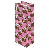 Weißer Hase im Schokoladeneier-Ostermuster Geschenktüte Für Weinflaschen (Rückseite Schrägansicht)