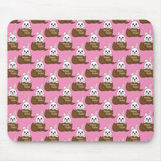 Weißer Hase im Schokoladeneier-Ostermuster Mousepad (Vorne)