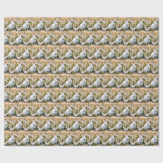 Weißer Hase in Daisy Garden Geschenkpapier (Flach)