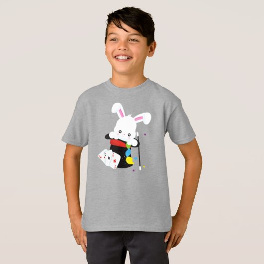 Weißer Hase, Kaninchen, Zaubertrick, Zauberstab, H T-Shirt (Vorne ganz)