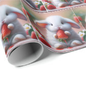 Weißer Hase mit Juicy Strawberry Geschenkpapier (Rolleneckpunkt)