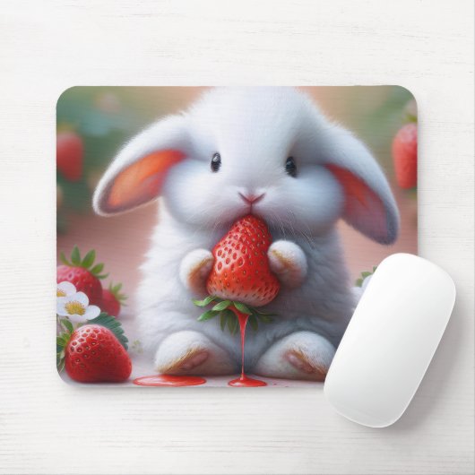 Weißer Hase mit Juicy Strawberry Mousepad (Mit Mouse)