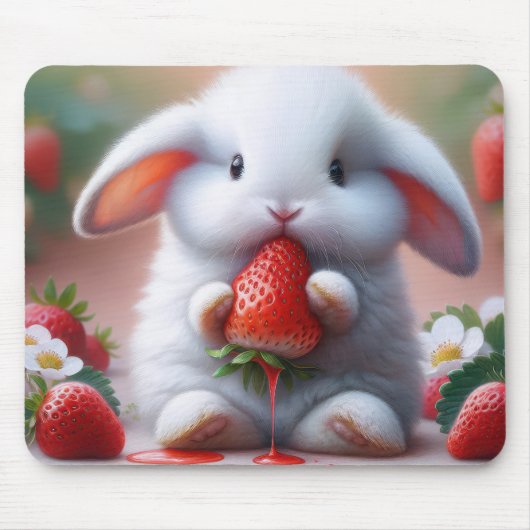Weißer Hase mit Juicy Strawberry Mousepad (Vorne)