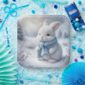Weißer Hase mit Winterskarte Pappteller (Party)