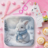 Weißer Hase mit Winterskarte Pappteller (Party)