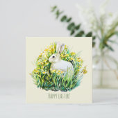 Weißer Hase und Blume Karte (Stehend Vorderseite)