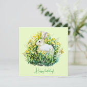 Weißer Hase und Blume Karte (Stehend Vorderseite)