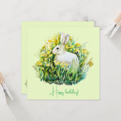 Weißer Hase und Blume Karte (Vorderseite/Rückseite Beispiel)