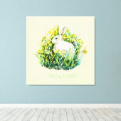 Weißer Hase und Blume, Ostern Leinwanddruck (Insitu (Holzboden))