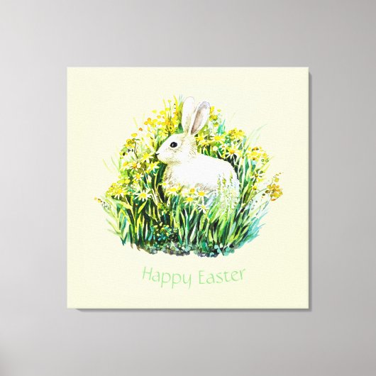 Weißer Hase und Blume, Ostern Leinwanddruck (Vorderseite)