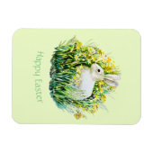 Weißer Hase und Blume, Ostern Magnet (Horizontal)