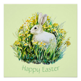 Weißer Hase und Blume, Ostern Poster