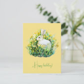 Weißer Hase und Blume Postkarte (Stehend Vorderseite)