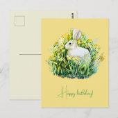 Weißer Hase und Blume Postkarte (Vorne/Hinten)