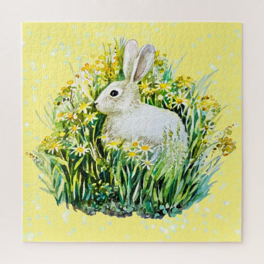 Weißer Hase und Blume Puzzle (Vertikal)
