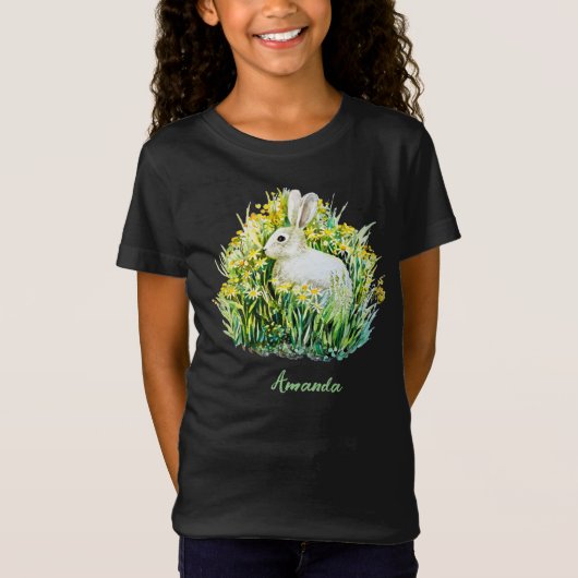 Weißer Hasen und Blume T-Shirt (Vorderseite)