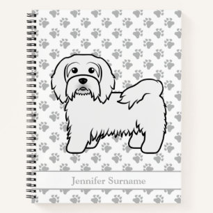 Weißer Havanese Cartoon-Hund-Illustration & Name Notizblock