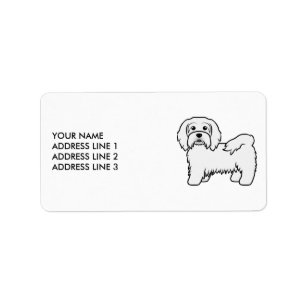 Weißer Havanese Süßer Cartoon-Hund & Benutzerdefin Adressaufkleber