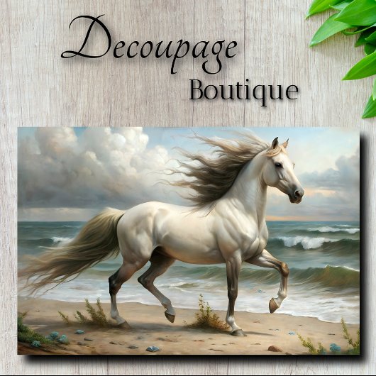 Weißer Hengst am Meer Dekoupage Seidenpapier