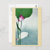 Weißer Heron und Lotus von Baison, Ukiyoe Postkarte (Vorne/Hinten)