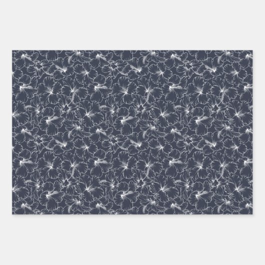 Weißer Hibiskus Floral auf Navy Blue Geschenkpapier Set (Vorderseite)