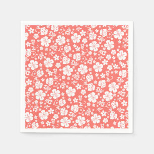 Weißer Hibiskus mit tropischem Korallenchic Serviette