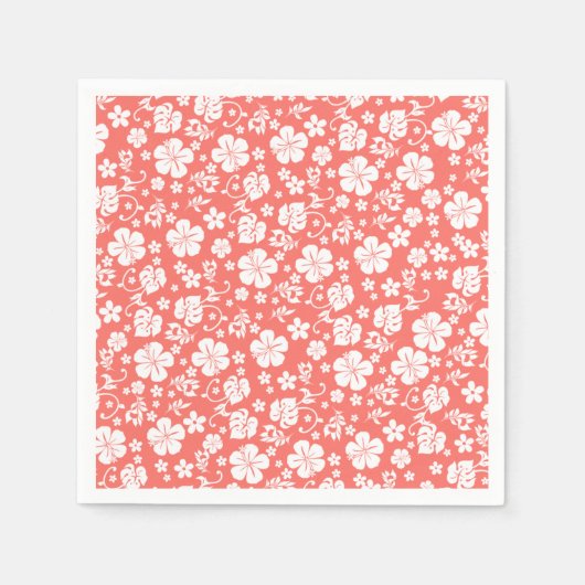 Weißer Hibiskus mit tropischem Korallenchic Serviette (Vorderseite)