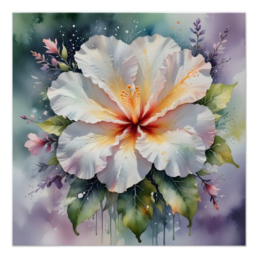 weißer Hibiskus-Traumplakat Poster (Vorderseite)