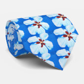 Weißer Hibiskus zur Blauen Malerei Krawatte (Gerollt)