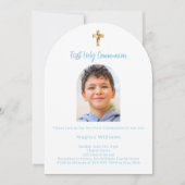 Weißer Himmelblau Foto Boy First Heilige Kommune Einladung (Vorderseite)