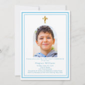 Weißer Himmelblau Foto Junge Erste Heilige Kommune Einladung (Vorderseite)