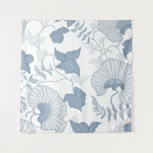 Weißer Hintergrund Delikatesse Blau Japanische Blu Wandteppich