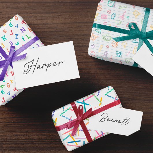 Weißer Hintergrund farbenfroh zurück zur Schulwelt Geschenkpapier Set