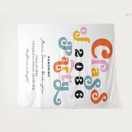 Weißer Hintergrund für 2024 Retro Custom Graduatio Wandteppich (Vorderseite (Horizontal))