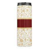 Weißer Hintergrund Gold florale Wärmeleiter Thermosbecher (Rückseite)