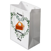 Weißer Hintergrund Grüne Kuchen Eiscreme Mittlere Geschenktüte (Rückseite Schrägansicht)