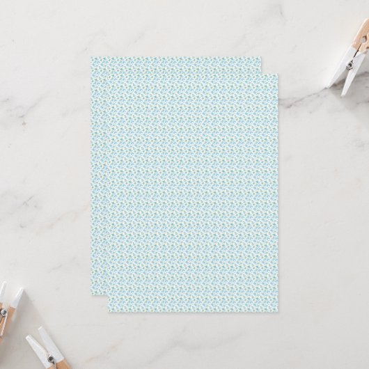 weißer Hintergrund mit blauen Blumen und grünem Le Einladung (Vorderseite/Rückseite Beispiel)