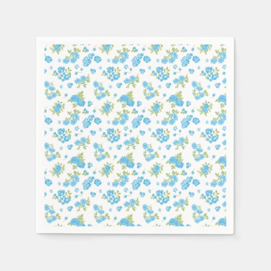 weißer Hintergrund mit blauen Blumen und grünem Le Serviette (Vorderseite)