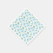 weißer Hintergrund mit blauen Blumen und grünem Le Serviette (Ecke)