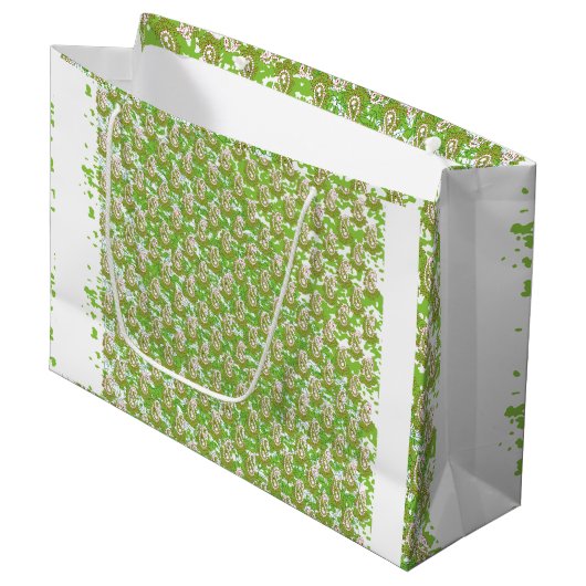 weißer Hintergrund mit braunen Punkten Große Geschenktüte (Vorderseite Schrägansicht)