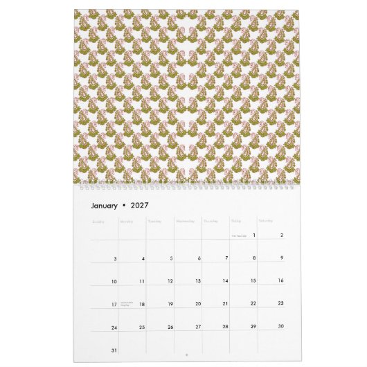 weißer Hintergrund mit einem Muster grüner Blätter Kalender (Jan 2027)