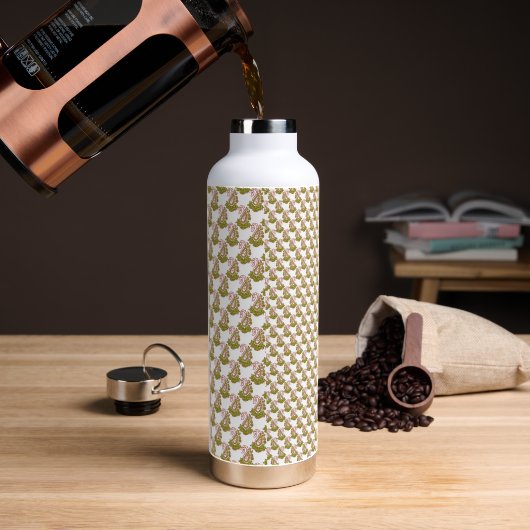 weißer Hintergrund mit einem Muster grüner Blätter Trinkflasche (Kaffee)