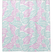 Weißer Hintergrund mit Lila und grünen Blätter Duschvorhang (Vorderseite)